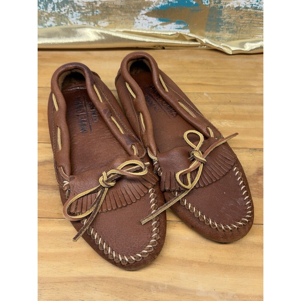 EUC Minnetonka Tan Deerskin Leather Driving Moccasins Loafers Flats 9